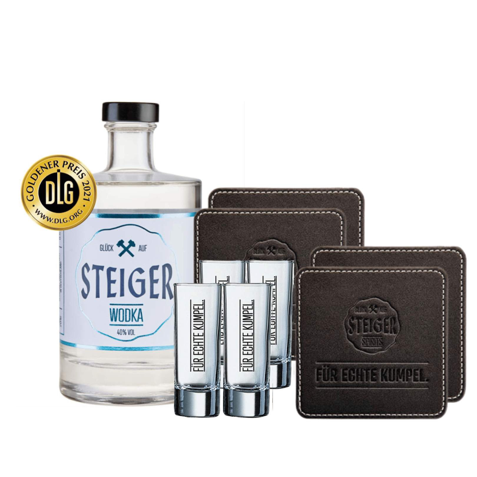 Steiger Wodka inkl. Gläser und Untersetzer