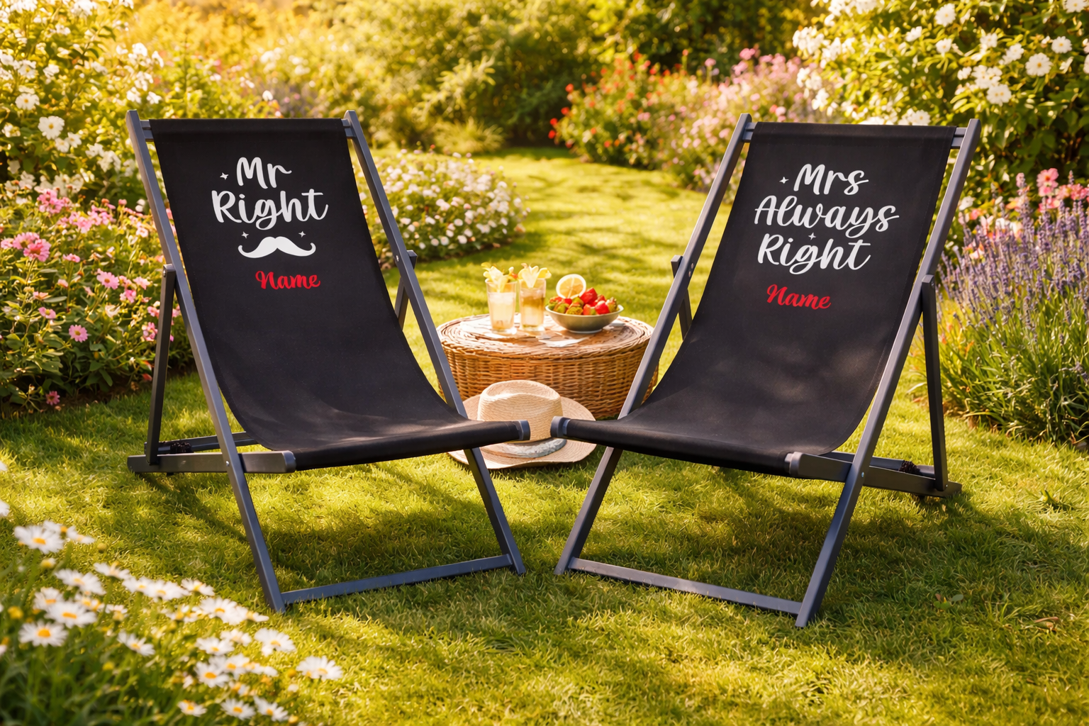 Liegestuhl-Set | personalisierbar – MR. RIGHT & MRS. RIGHT