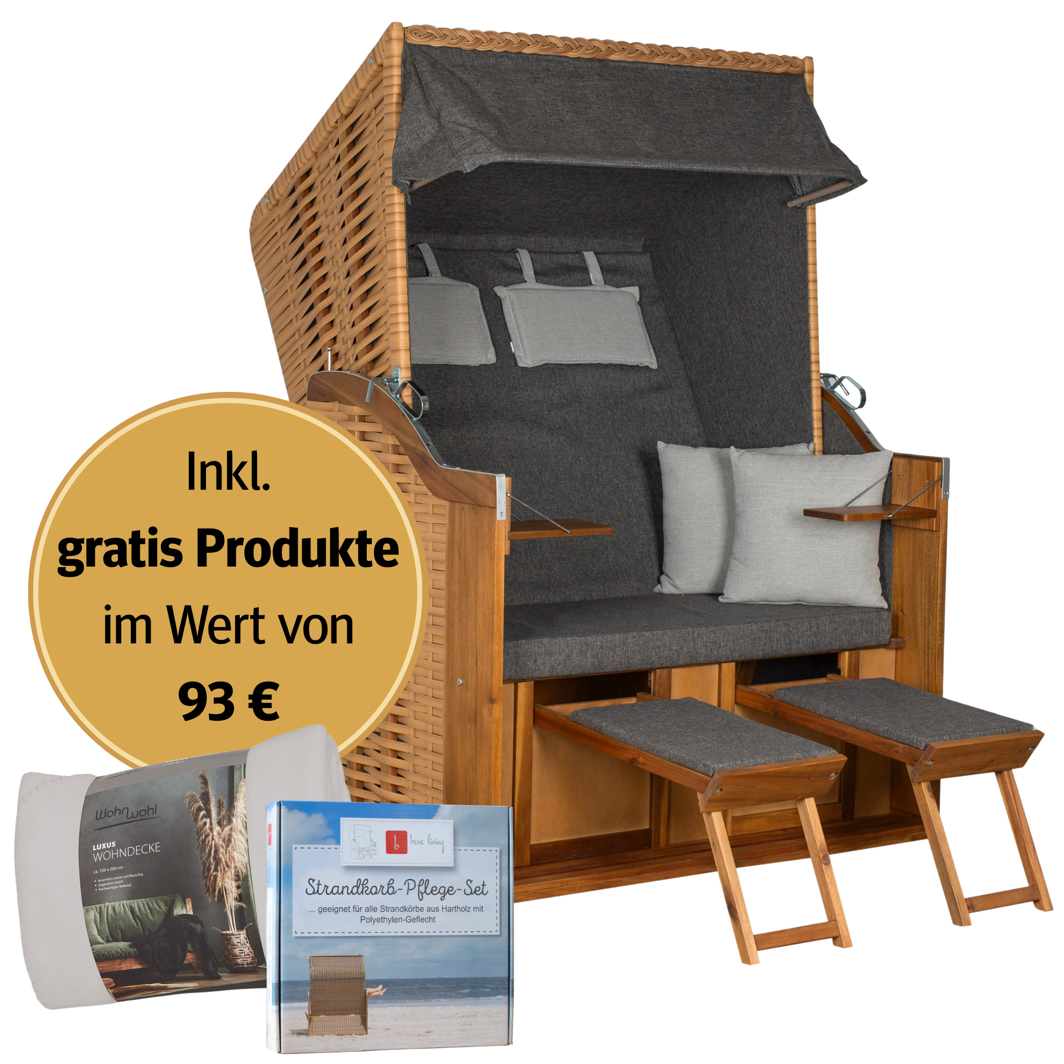 Strandkorb 2-Sitzer Komplettset | FSC® Akazienholz – Meeresrauschen