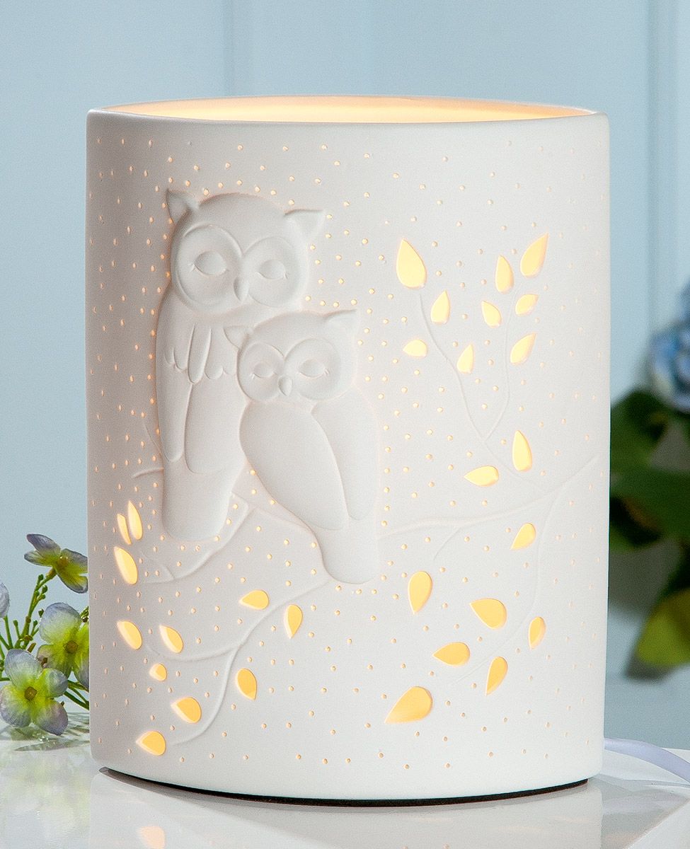 Lampe aus Porzellan | Ellipse Eulenpaar