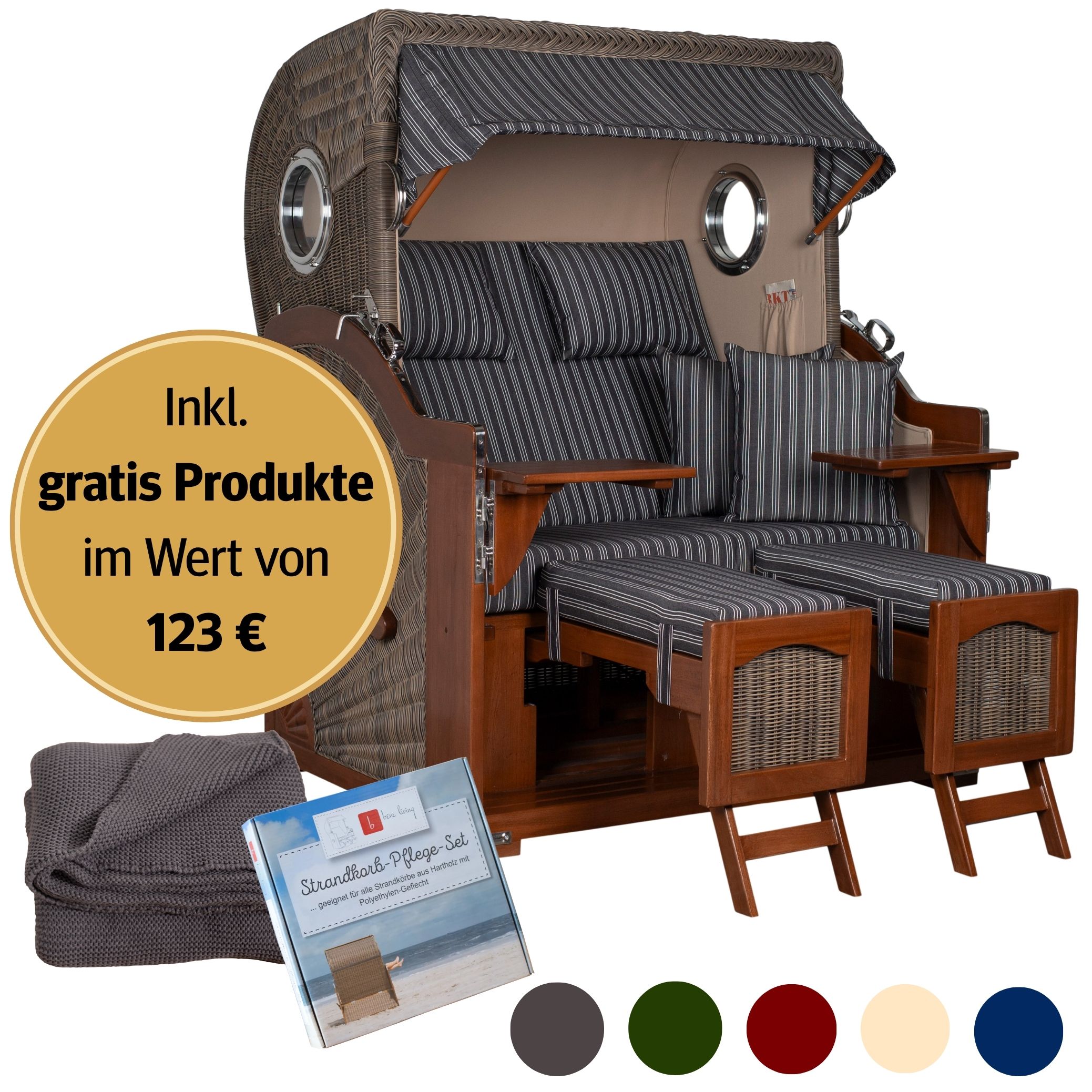 Strandkorb 2-Sitzer Komplettset | Mahagoniholz – Düne