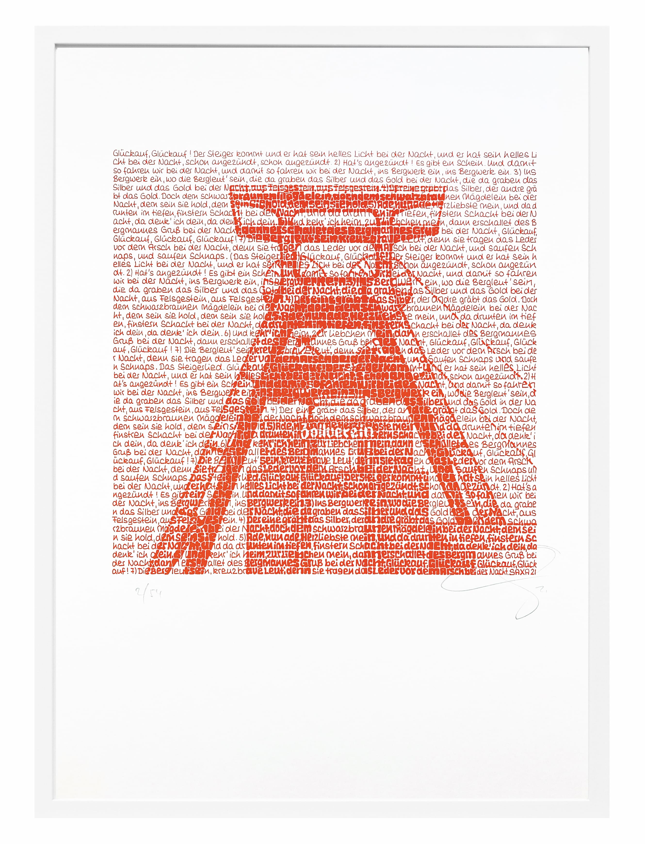 Zeche Zollverein - Orange auf weißem Karton - SAXA Edition Wortmalerei