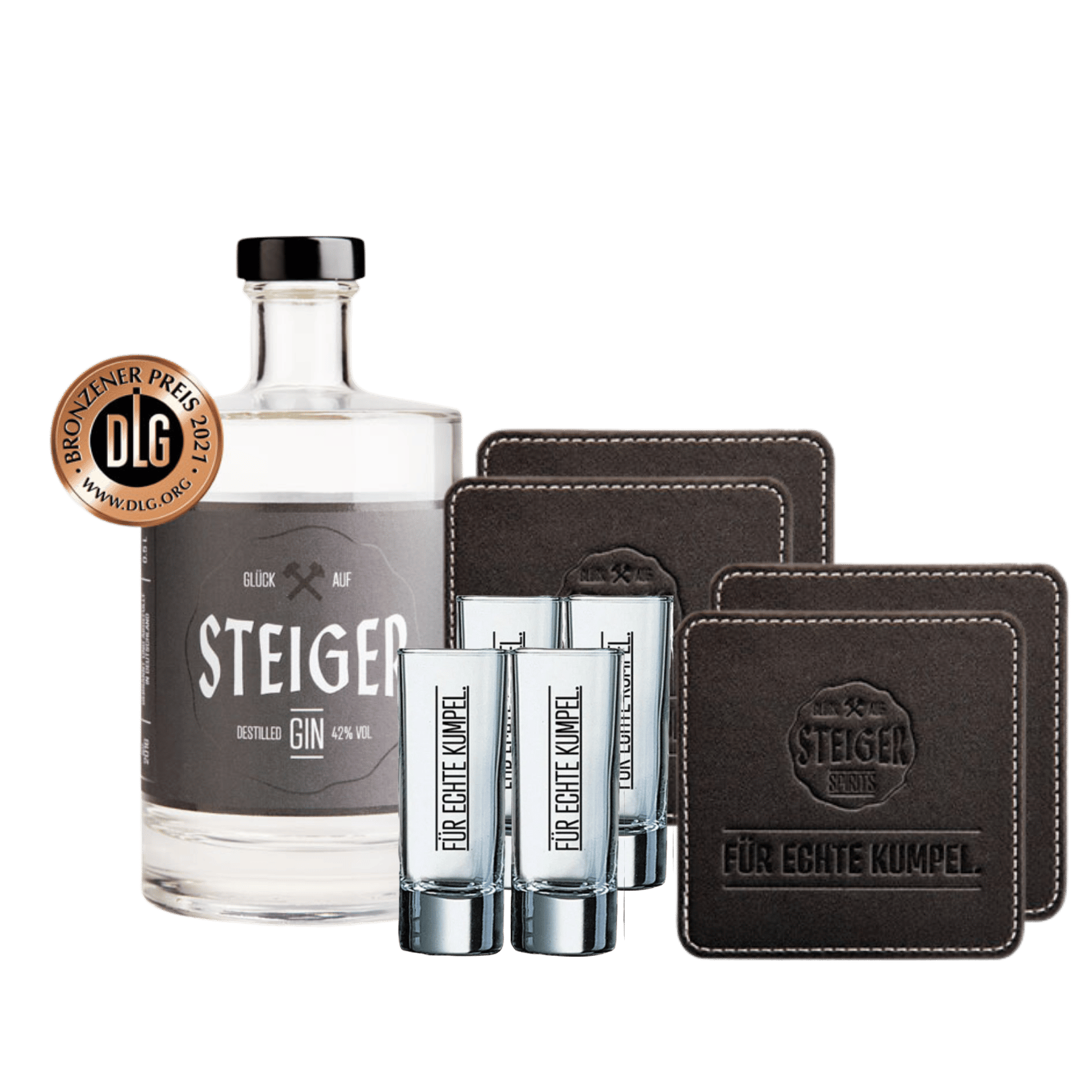 Steiger Distilled Gin inkl. Gläser und Untersetzer